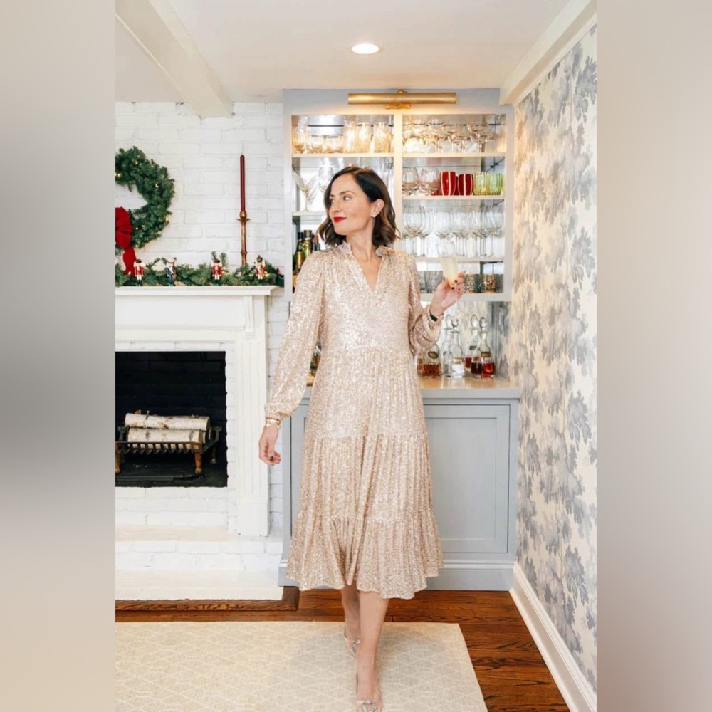 Sail to Sable Gold Sequin Midi Dress XL